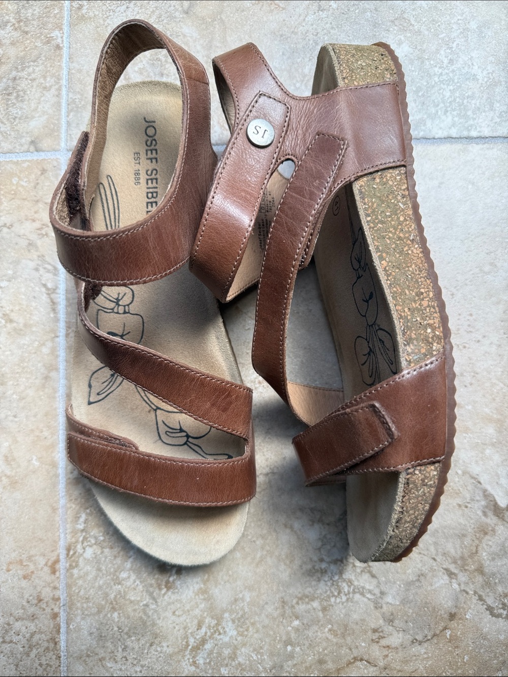 Josef Seibel Tonga 25 Sandal Leather Cork Suede Padded Footbed Adjustable Straps